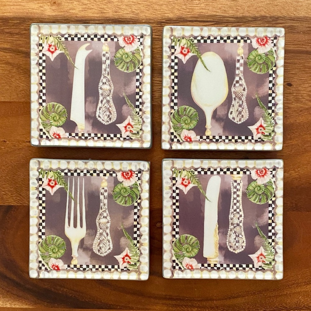 MacKenzie-Childs Bon Appetit Ceramic Coasters - Set of 4 ✨NIB✨
